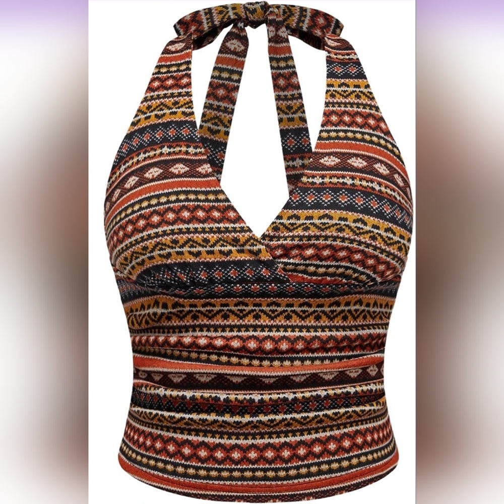 Womens Plus Size Multicolor Halter Neck Women Top